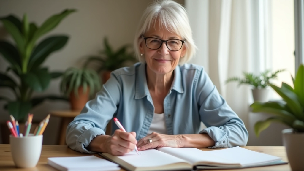 Person writing in planner with colorful markers and organized schedule visible, minimalist desk setup with plants